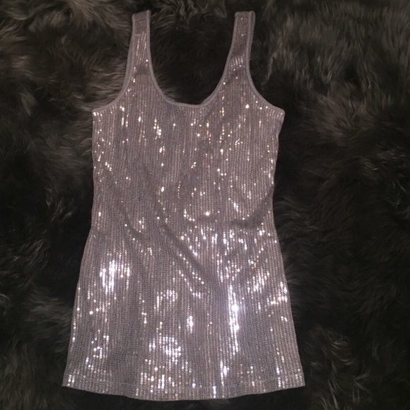 Express Tops - Express Sequined tank top, steel grey, size M